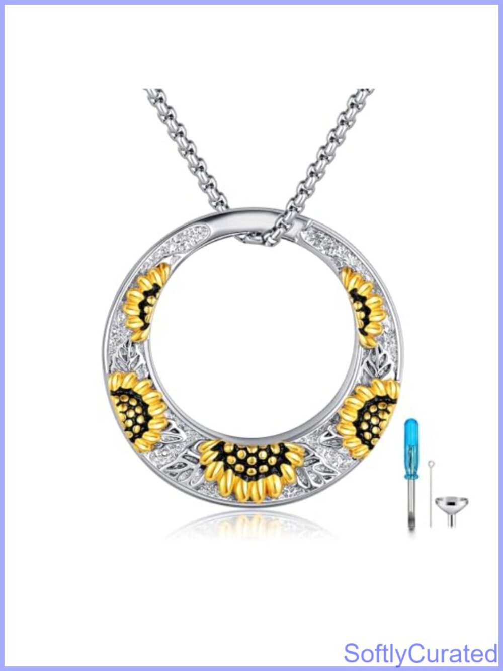 925 Sterling Silver Sunflower Urn Necklace for Ashes Women Circle Pendant